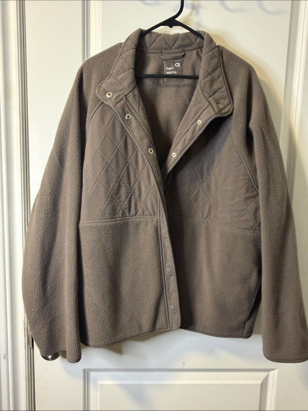 GAP Taupe Quilted-Panel Teddy Fleece Jacket